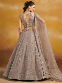 Grey Georgette Wedding Reception Lehenga with Sequin Work