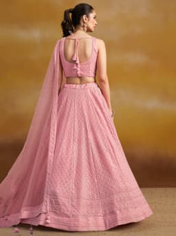 Light Pink Georgette Engagement & Reception Lehenga with Sequin Embroidery