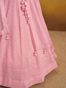Light Pink Georgette Engagement & Reception Lehenga with Sequin Embroidery