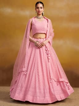 Light Pink Georgette Engagement & Reception Lehenga with Sequin Embroidery