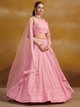 Light Pink Georgette Engagement & Reception Lehenga with Sequin Embroidery