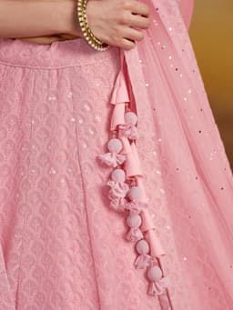 Light Pink Georgette Engagement & Reception Lehenga with Sequin Embroidery