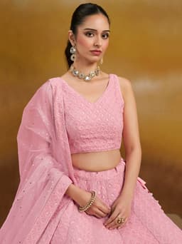Light Pink Georgette Engagement & Reception Lehenga with Sequin Embroidery