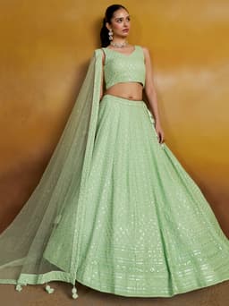 Mint Green Georgette Engagement & Mehndi Lehenga with Sequin Work
