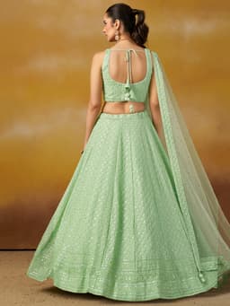 Mint Green Georgette Engagement & Mehndi Lehenga with Sequin Work