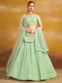 Mint Green Georgette Engagement & Mehndi Lehenga with Sequin Work
