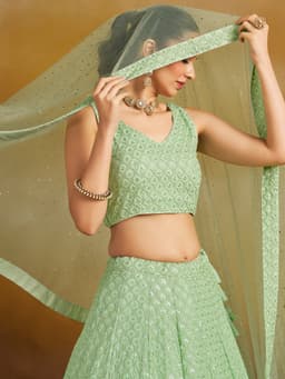 Mint Green Georgette Engagement & Mehndi Lehenga with Sequin Work