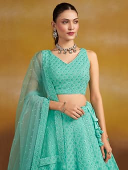 Sky Blue Georgette Engagement & Mehndi Lehenga with Sequin Work