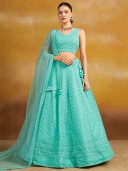 Sky Blue Georgette Engagement & Mehndi Lehenga with Sequin Work