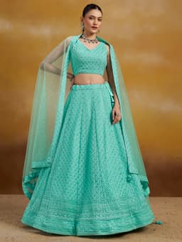 Sky Blue Georgette Engagement & Mehndi Lehenga with Sequin Work