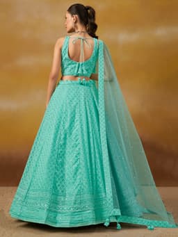 Sky Blue Georgette Engagement & Mehndi Lehenga with Sequin Work