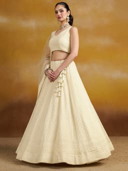 Ivory Georgette Bridal Shower & Engagement Lehenga with Sequin Work
