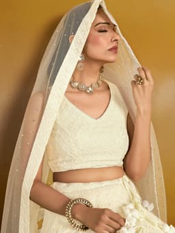 Ivory Georgette Bridal Shower & Engagement Lehenga with Sequin Work
