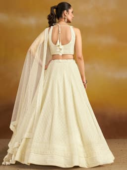 Ivory Georgette Bridal Shower & Engagement Lehenga with Sequin Work