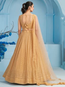 Beige Georgette Engagement & Festive Lehenga with Sequin Embroidery