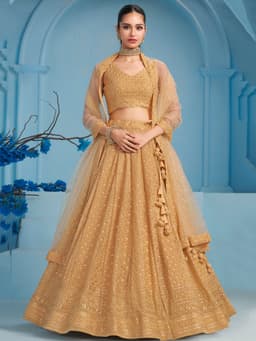 Beige Georgette Engagement & Festive Lehenga with Sequin Embroidery