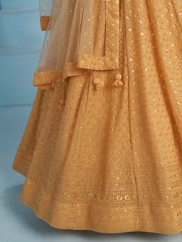 Beige Georgette Engagement & Festive Lehenga with Sequin Embroidery