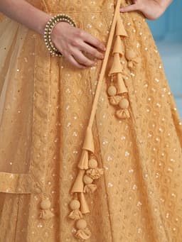 Beige Georgette Engagement & Festive Lehenga with Sequin Embroidery