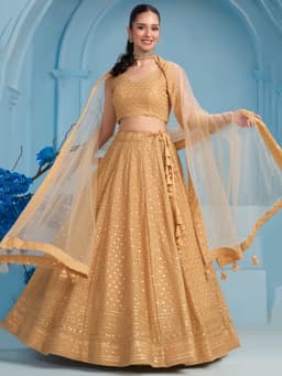 Beige Georgette Engagement & Festive Lehenga with Sequin Embroidery