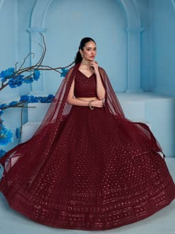 Maroon Georgette Engagement & Wedding Lehenga with Sequin Work