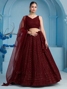 Maroon Georgette Engagement & Wedding Lehenga with Sequin Work