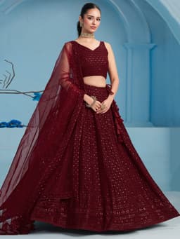 Maroon Georgette Engagement & Wedding Lehenga with Sequin Work