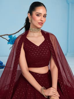 Maroon Georgette Engagement & Wedding Lehenga with Sequin Work