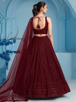 Maroon Georgette Engagement & Wedding Lehenga with Sequin Work