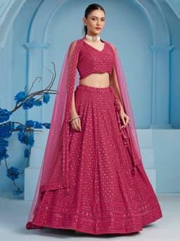 Pink Georgette Engagement & Bridesmaid Lehenga with Sequin Work