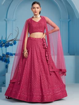 Pink Georgette Engagement & Bridesmaid Lehenga with Sequin Work