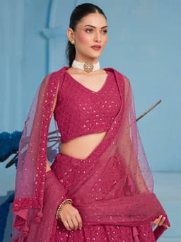 Pink Georgette Engagement & Bridesmaid Lehenga with Sequin Work