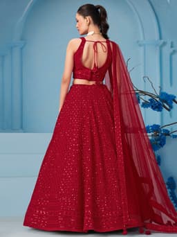 Red Georgette Wedding & Bridal Guest Lehenga with Sequin Embroidery