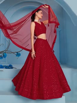 Red Georgette Wedding & Bridal Guest Lehenga with Sequin Embroidery
