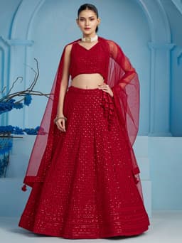 Red Georgette Wedding & Bridal Guest Lehenga with Sequin Embroidery
