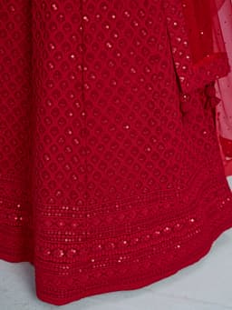 Red Georgette Wedding & Bridal Guest Lehenga with Sequin Embroidery