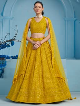 Yellow Georgette Haldi & Mehndi Lehenga with Sequin Work