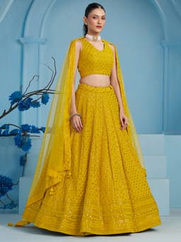 Yellow Georgette Haldi & Mehndi Lehenga with Sequin Work