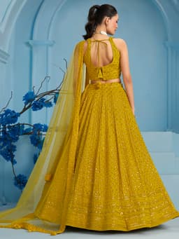 Yellow Georgette Haldi & Mehndi Lehenga with Sequin Work