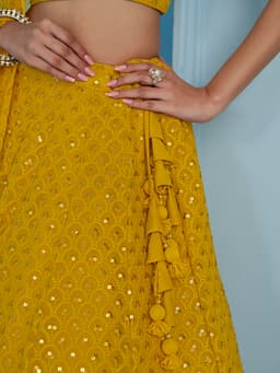Yellow Georgette Haldi & Mehndi Lehenga with Sequin Work