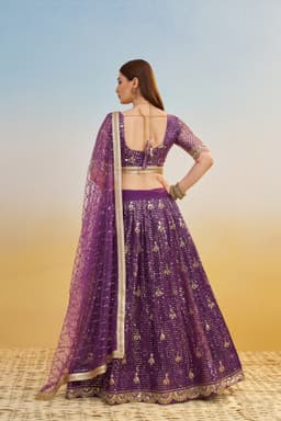 Purple Sequin Party & Reception Lehenga with V-Neck Blouse