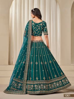 Teal Green Art Silk Wedding Lehenga with Floral Embroidery & Net Dupatta