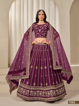 Wine Purple Art Silk Reception Lehenga with Gold Embroidery