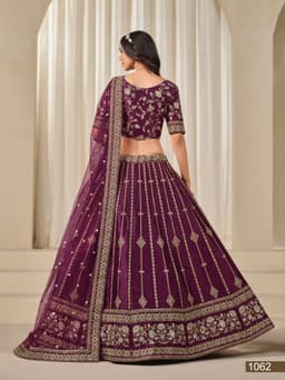 Wine Purple Art Silk Reception Lehenga with Gold Embroidery