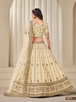 Ivory Gold Art Silk Wedding Lehenga with Floral Border & Net Dupatta