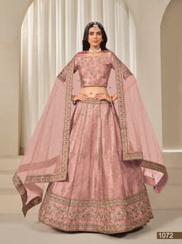 Blush Pink Art Silk Wedding & Reception Lehenga with Gold Embroidery
