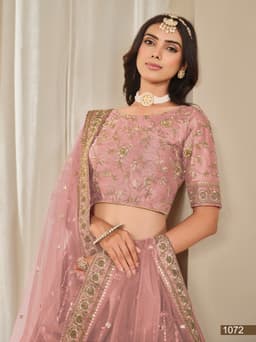 Blush Pink Art Silk Wedding & Reception Lehenga with Gold Embroidery