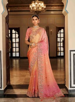 Peach Pink Soft Silk Embroidered Saree – Wedding Wear