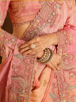 Peach Pink Soft Silk Embroidered Saree – Wedding Wear