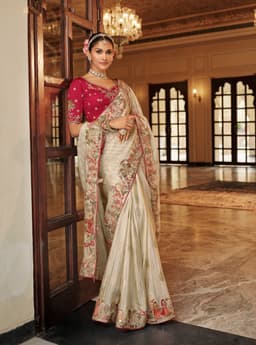 Ivory Soft Silk Saree with Handcrafted Embroidered Border
