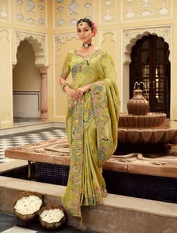 Pistachio Green Soft Silk Saree with Peacock Embroidery